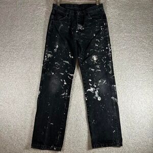 Vintage black paint splatter straight leg denim jeans pants Size 31x30